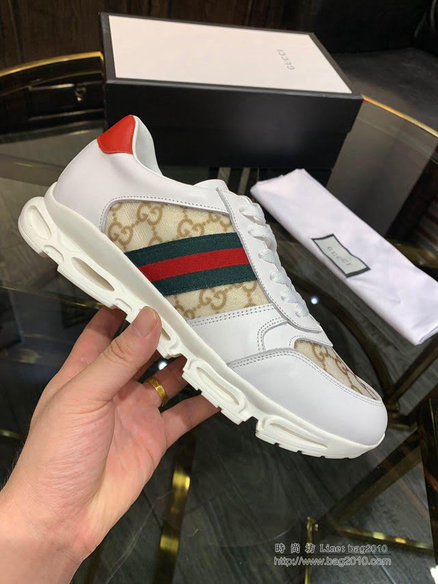 GUCCI男鞋 古馳頂級代購2019早春專櫃同步 進口牛皮鞋面配雙G網布 Gucci休閒男鞋 Gucci運動男鞋  hdnx1124